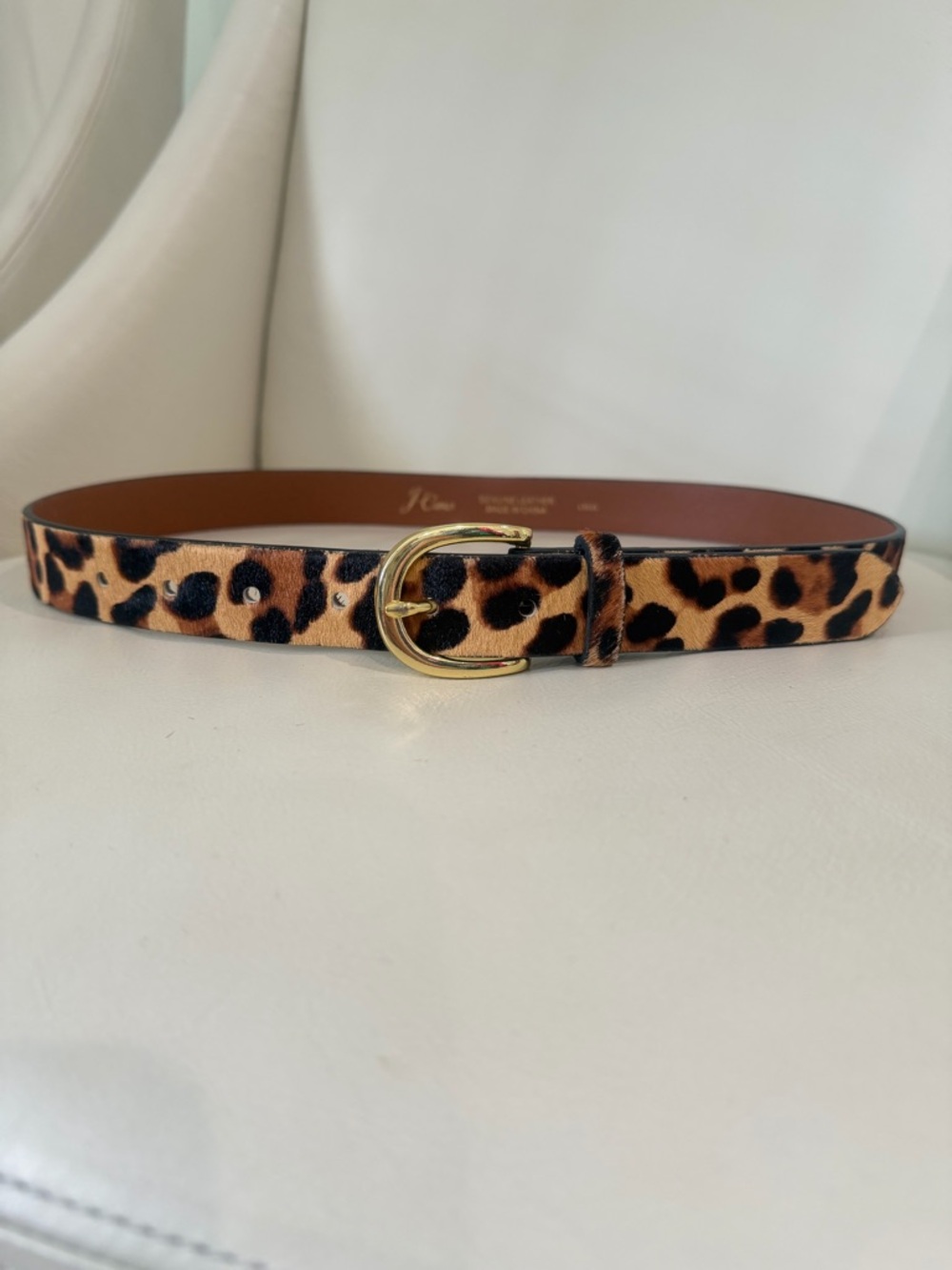 J. Crew Leopard Print Belt with Gold Buckle